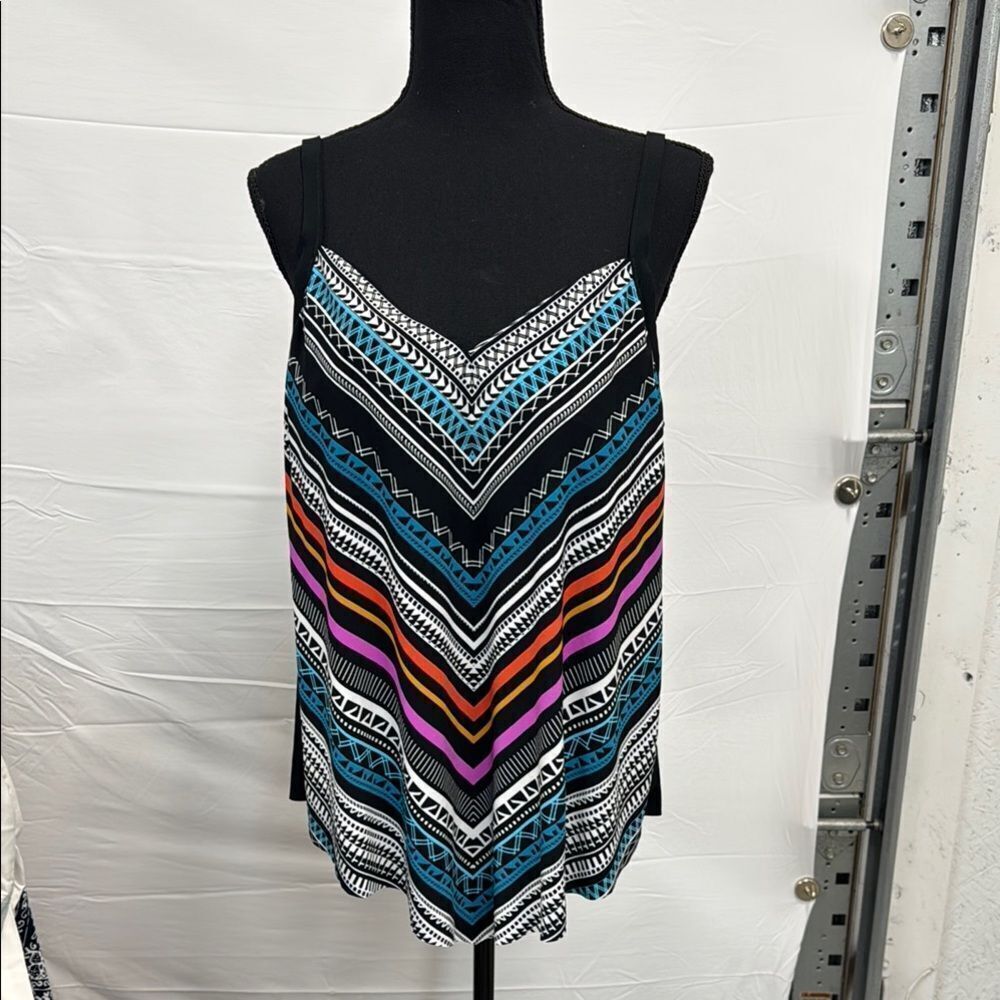 D cup Colorful Chevron Pattern Sleeveless Tankini Top- size 16